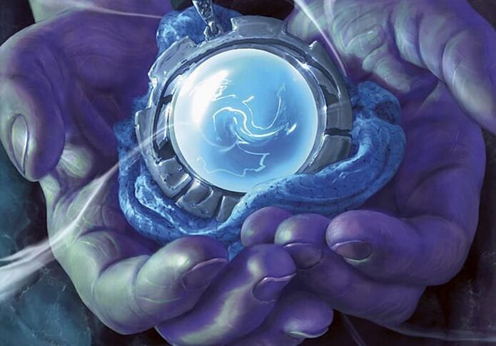 Magic amulet in hand and charging it